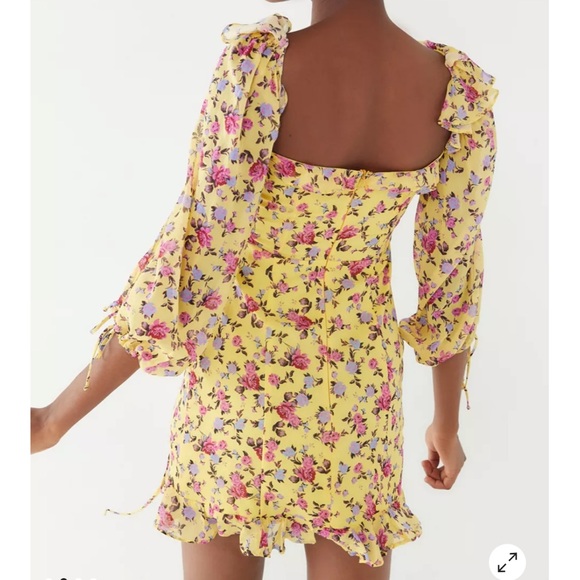 For Love And Lemons || Beaumont Mini Dress Yellow Floral - Picture 2 of 12